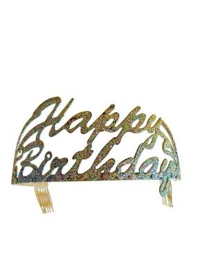 Glitter "Happy Birthday" Tiara Headband Silver Metal